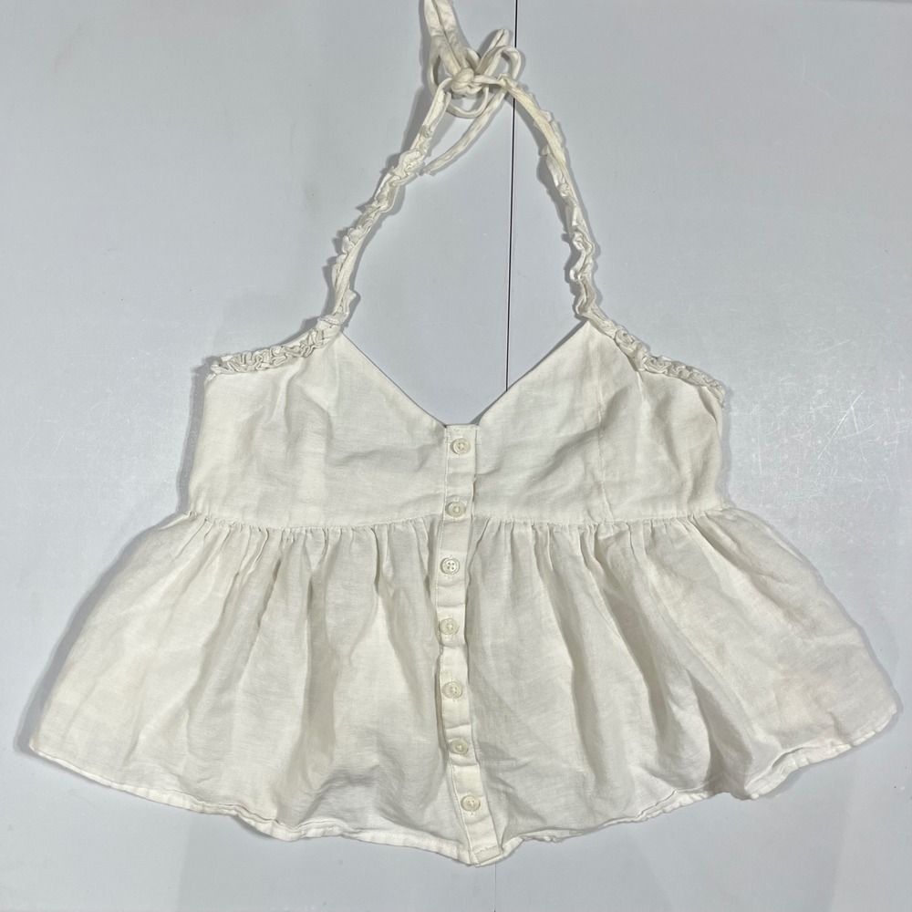 AmericanEagle Y2K Euro Summer Linen Halter Coquette Button Front Top Women Small - Picture 1 of 7
